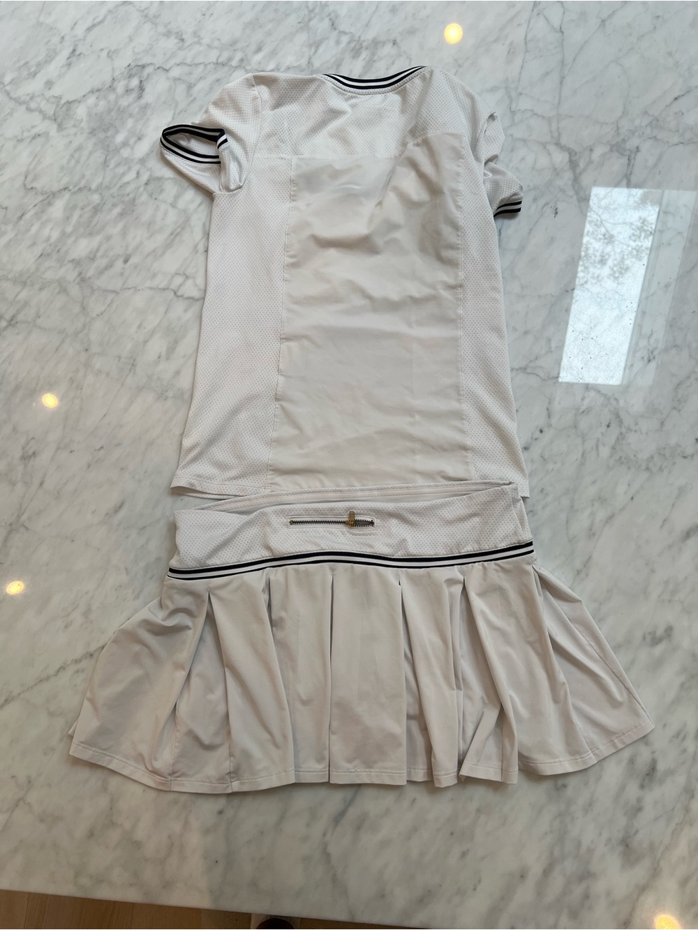 Lacoste White Womens’ Tennis Skirt and Top Set with Black Trim - Picture 2 of 5